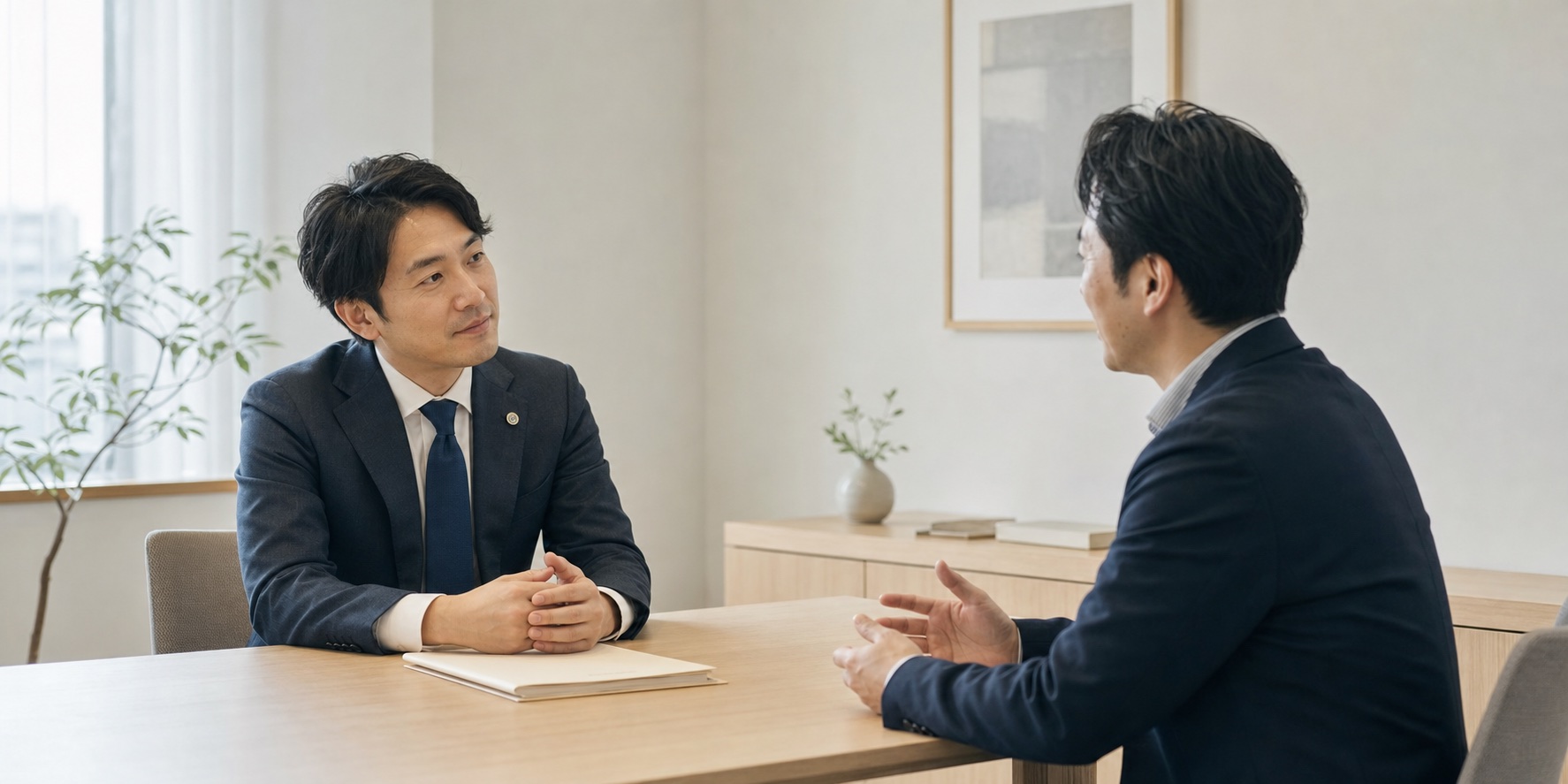 取引先の相談に落ち着いて耳を傾ける担当者